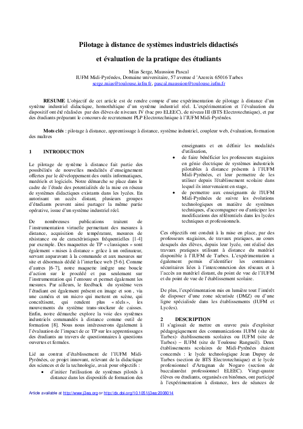 (PDF) Pilotage à distance de systèmes industriels didactisés et ...