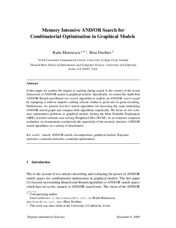 (PDF) Memory intensive AND/OR search for combinatorial optimization in ...