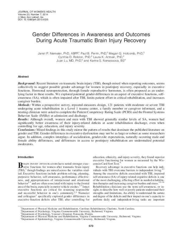 (PDF) Gender Differences in Awareness and Outcomes During Acute ...