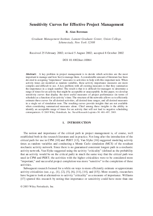 (PDF) Sensitivity curves for effective project management