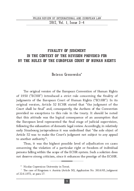 (PDF) Finality of Judgement in the Context of the Revision provided for ...