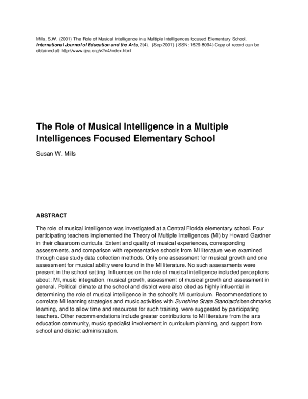 (PDF) The Role of Musical Intelligence in a Multiple Intelligences ...