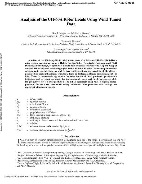 (PDF) Analysis of the UH-60A Rotor Loads Using Wind Tunnel Data