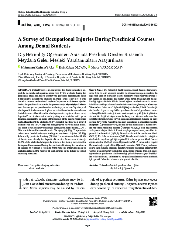 (PDF) A Survey of Occupational Injuries During Preclinical Courses ...