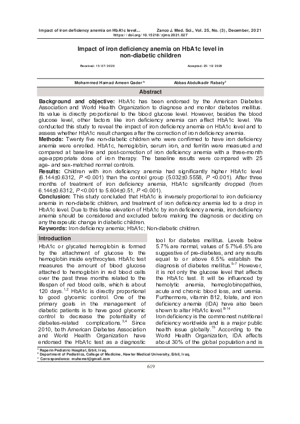 (PDF) Impact of iron deficiency anemia on HbA1c level in non-diabetic ...