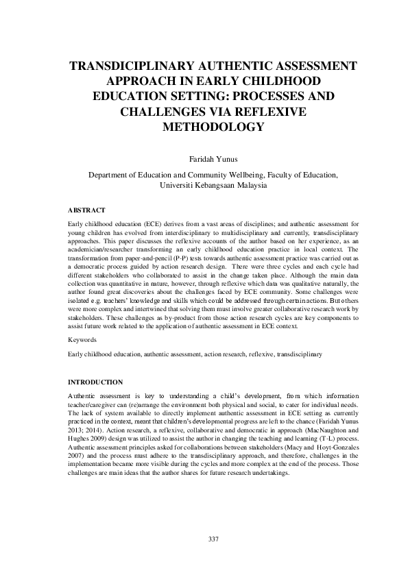 (PDF) Transdiciplinary Authentic Assessment Approach in Early Childhood ...