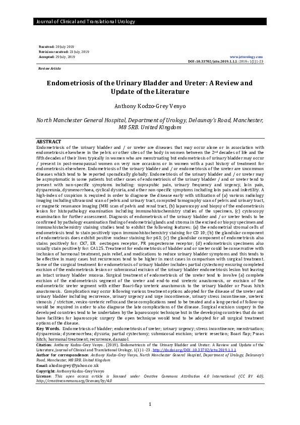 (PDF) Endometriosis of the Urinary Bladder and Ureter: A Review and ...