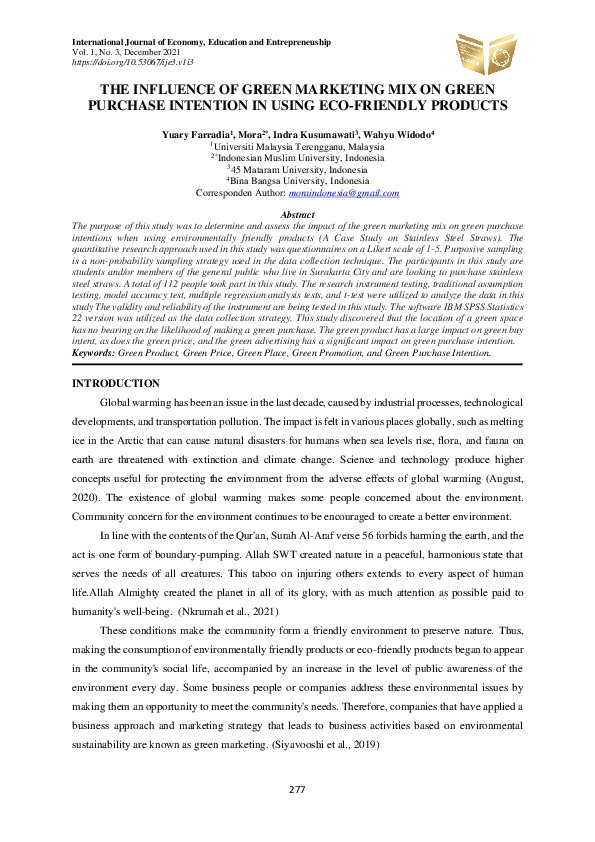(PDF) The Influence of Green Marketing MIX on Green Purchase Intention ...
