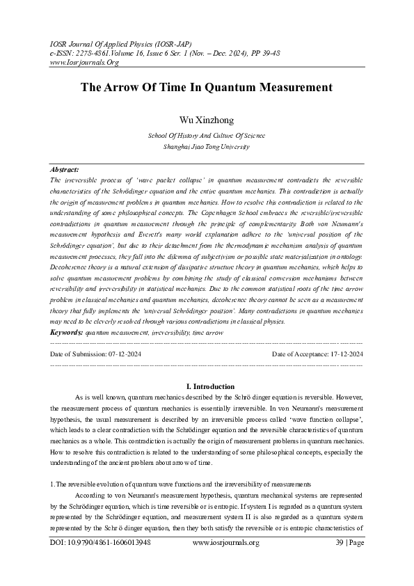 (PDF) The Arrow Of Time In Quantum Measurement