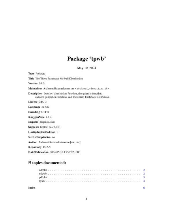 (PDF) tpwb: The Three Parameter Weibull Distribution