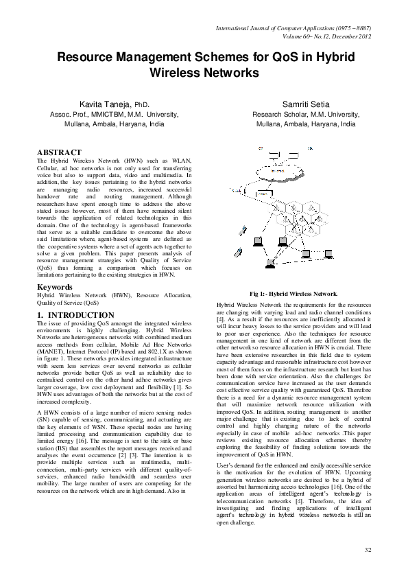 (PDF) Resource Management Schemes for QoS in Hybrid Wireless Networks