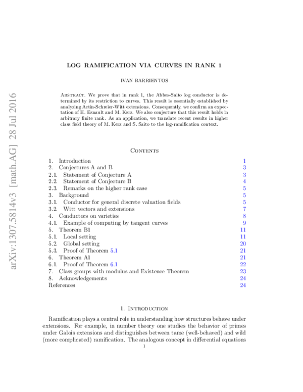 (PDF) Log Ramification via Curves in Rank 1