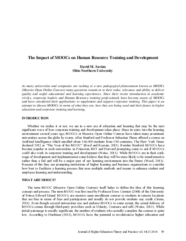 (PDF) The Impact of MOOCs on Human Resource Training and Development