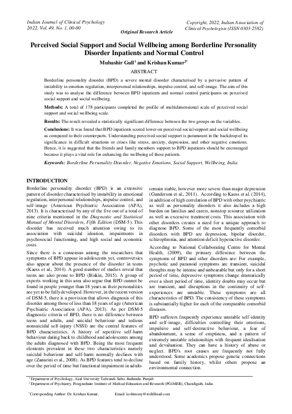 (PDF) Perceived Social Support and Social Wellbeing among Borderline ...