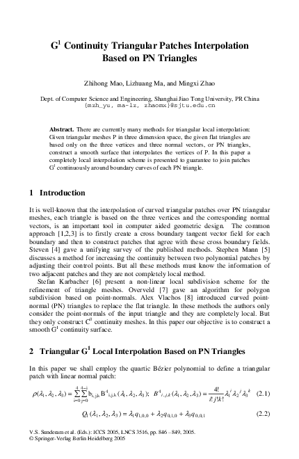 (PDF) G1 Continuity Triangular Patches Interpolation Based on PN Triangles