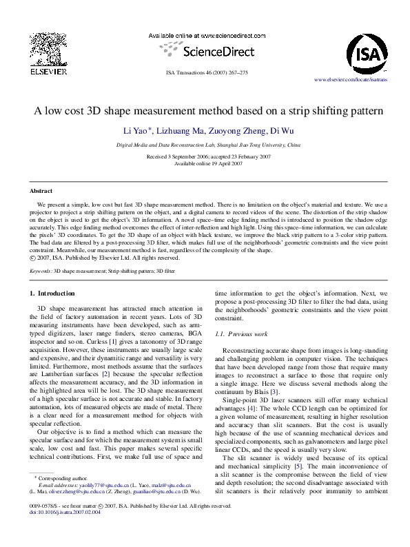 (PDF) A low cost 3D shape measurement method based on a strip shifting ...