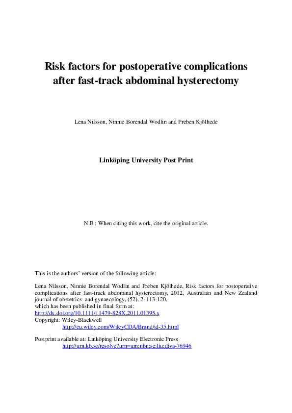 (PDF) Risk factors for postoperative complications after fast-track ...