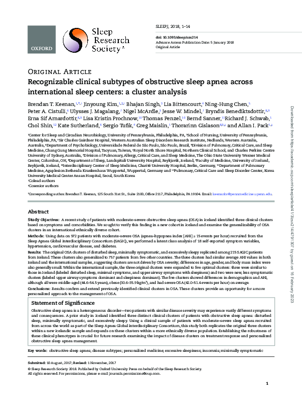 (PDF) Recognizable Clinical Subtypes of OSA across a Worldwide Sleep ...