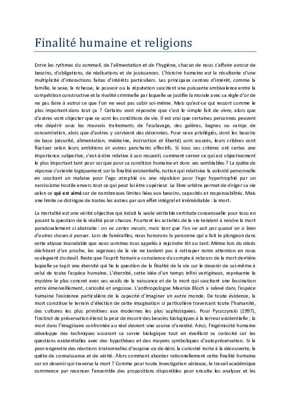 (PDF) Finalité humaine et religions