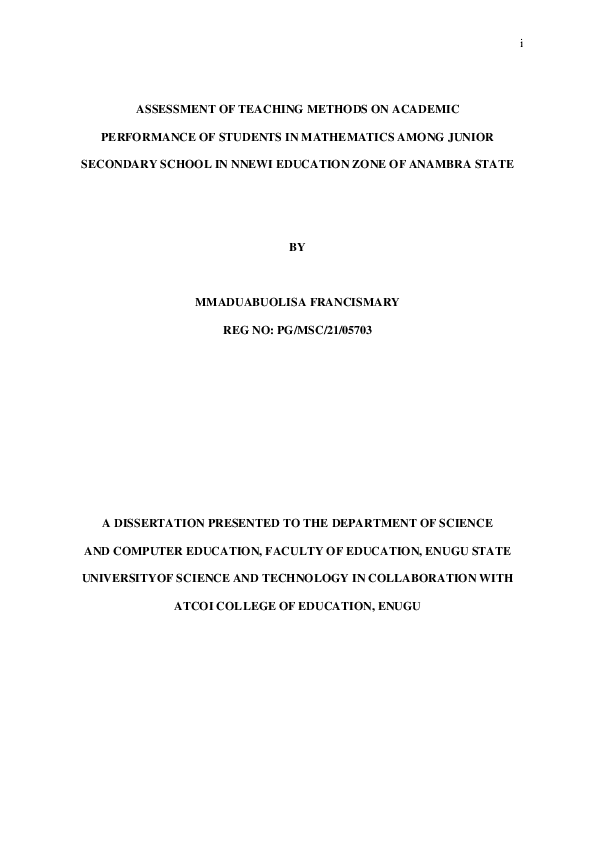 (PDF) ASSESSMENT OF TEACHING METHODS ON ACADEMIC PERFORMANCE OF ...