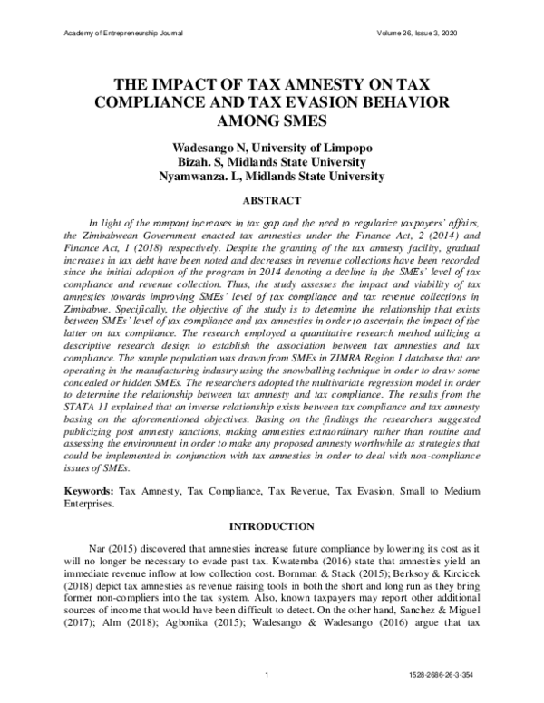 (PDF) The Impact of Tax Amnesty on Tax Compliance and Tax Evasion ...