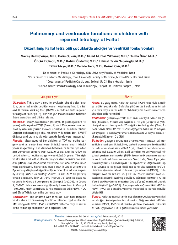(PDF) Pulmonary and ventricular functions in children with repaired ...