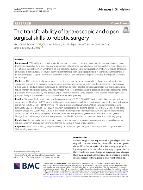 (PDF) The transferability of laparoscopic and open surgical skills to ...