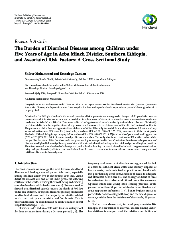 (PDF) The Burden of Diarrheal Diseases among Children under Five Years ...