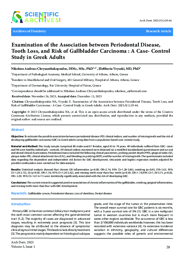 (PDF) Examination of the Association between Periodontal Disease, Tooth ...