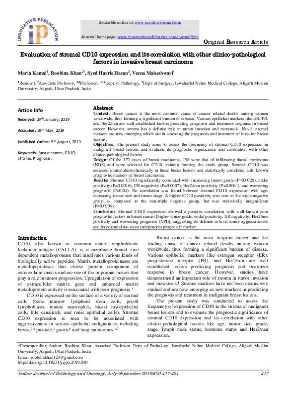 (PDF) Evaluation of stromal CD10 expression and its correlation with ...
