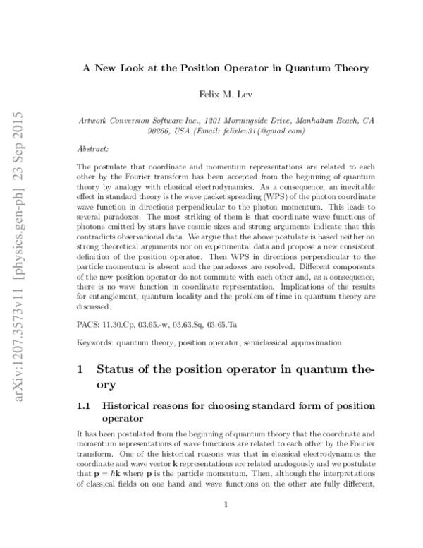(PDF) A new look at the position operator in quantum theory