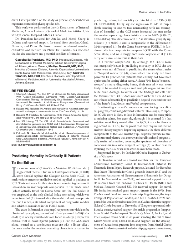 (PDF) Predicting Mortality in Critically Ill Patients