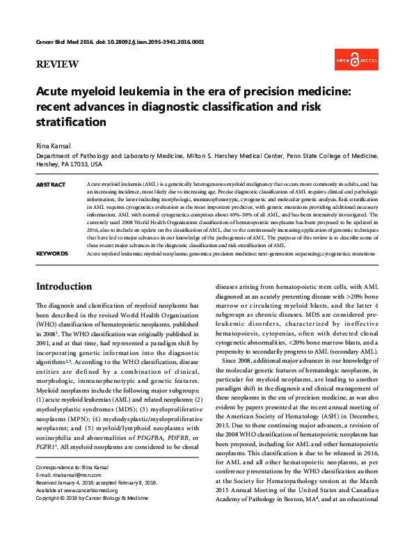 (PDF) Acute myeloid leukemia in the era of precision medicine: recent ...