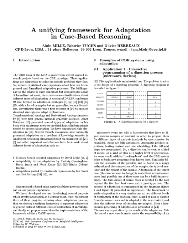 (PDF) A unifying framework for Adaptation in Case-Based Reasoning