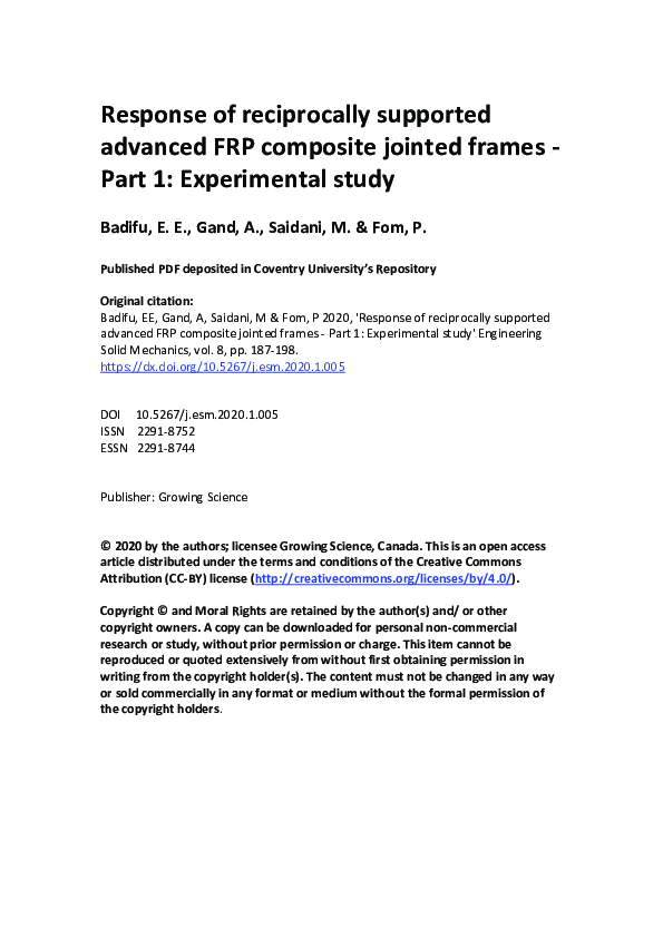 (PDF) Response of reciprocally supported advanced FRP composite jointed ...