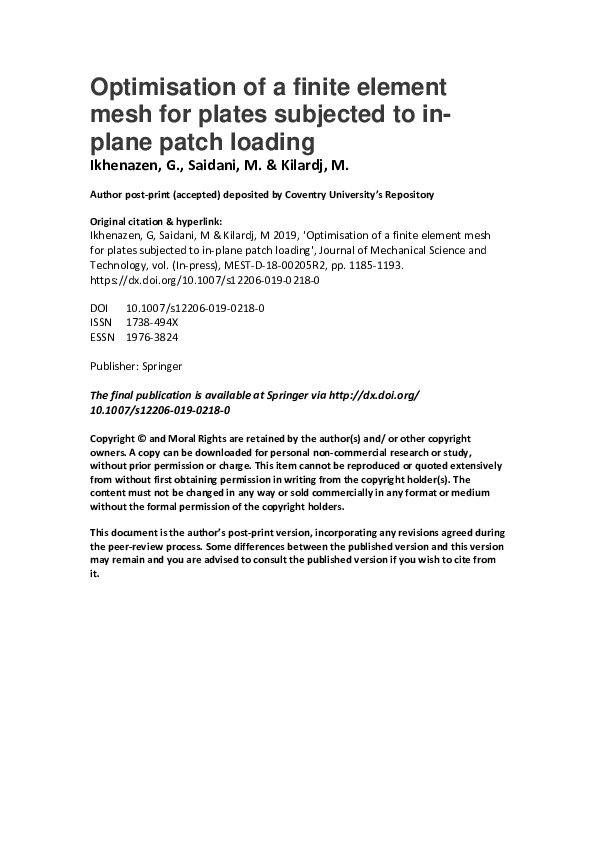 (PDF) Optimization of a finite element mesh for plates subjected to in ...