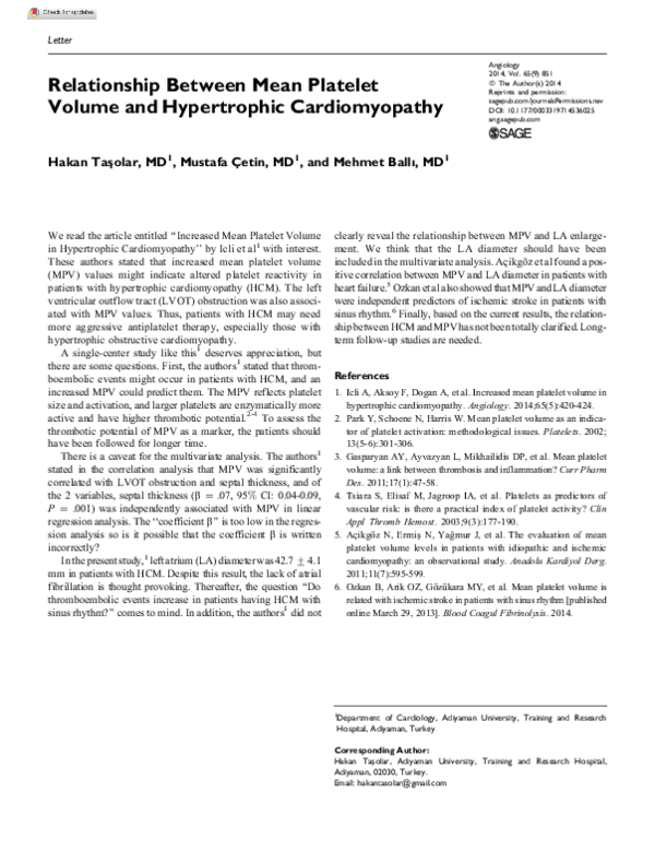 (PDF) Relationship Between Mean Platelet Volume and Hypertrophic ...