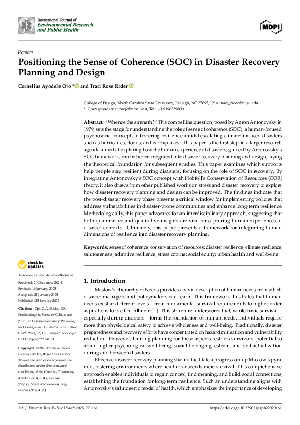 (PDF) Positioning the Sense of Coherence (SOC) in Disaster Recovery ...