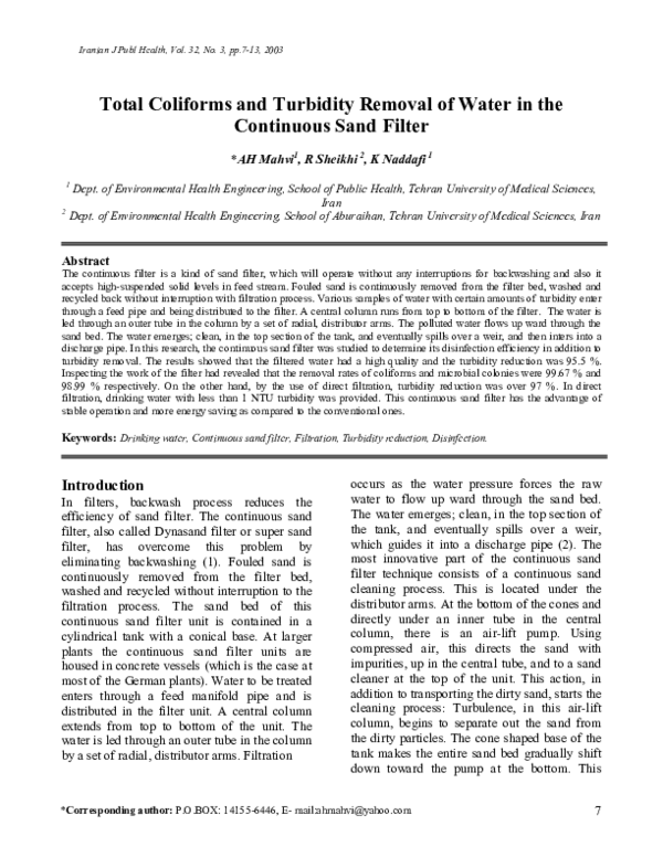 (PDF) Total coliforms and turbidity removal of water in the continuous ...