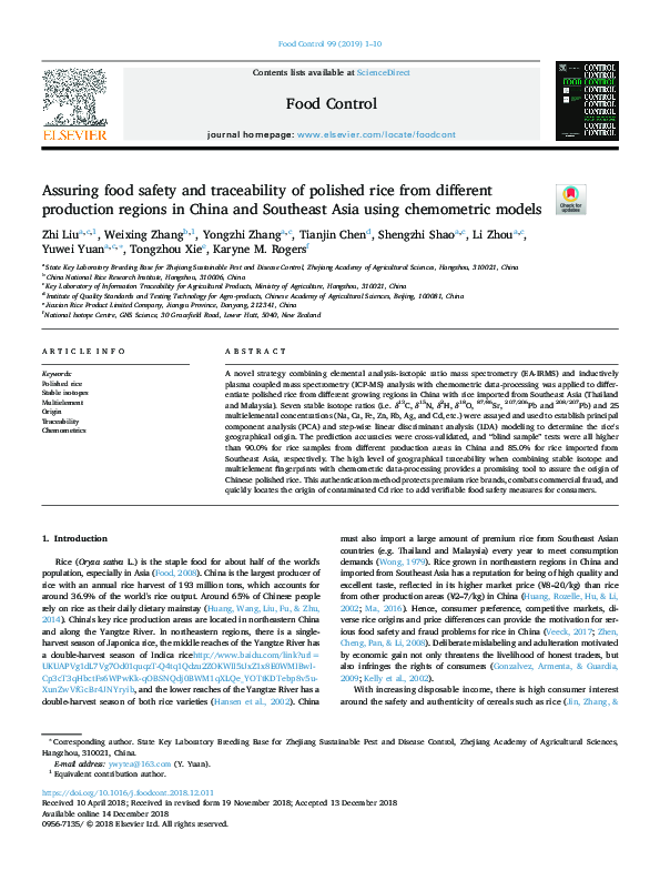 (PDF) Assuring food safety and traceability of polished rice from ...