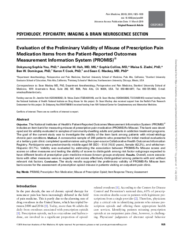 (PDF) Evaluation of the Preliminary Validity of Misuse of Prescription ...