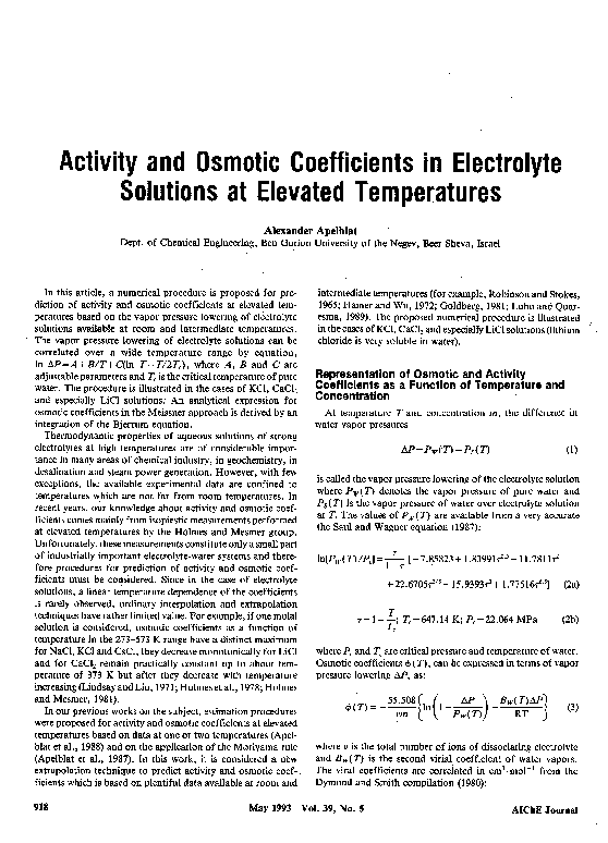 (PDF) Activity and osmotic coefficients in electrolyte solutions at ...