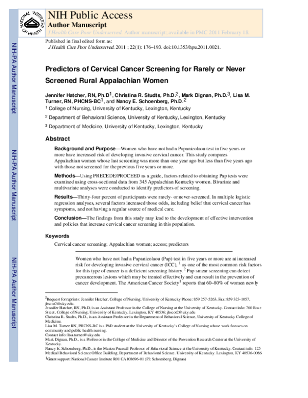 (PDF) Predictors of Cervical Cancer Screening for Rarely or Never ...