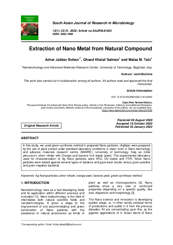 (PDF) Extraction of Nano Metal from Natural Compound