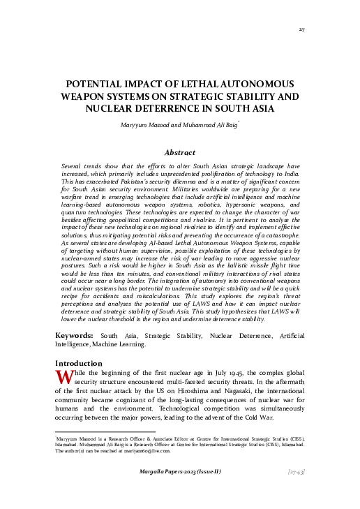 (PDF) Potential Impact of Lethal Autonomous Weapon Systems on Strategic ...