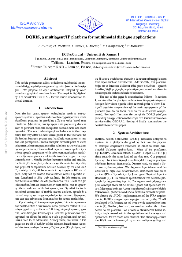 (PDF) DORIS, a multiagent/IP platform for multimodal dialogue applications