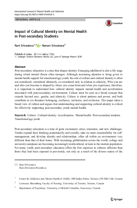(PDF) Impact of Cultural Identity on Mental Health in Post-secondary ...