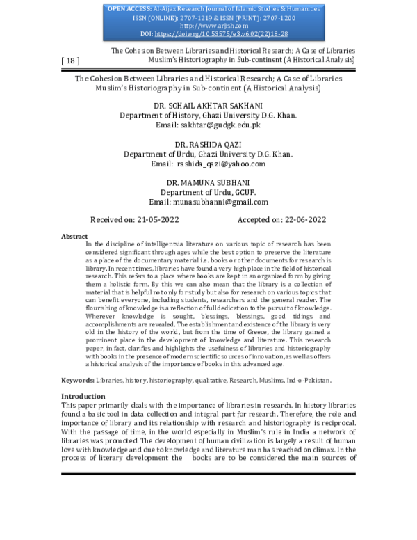 (PDF) English 3. The Cohesion Between Libraries and Historical Research ...
