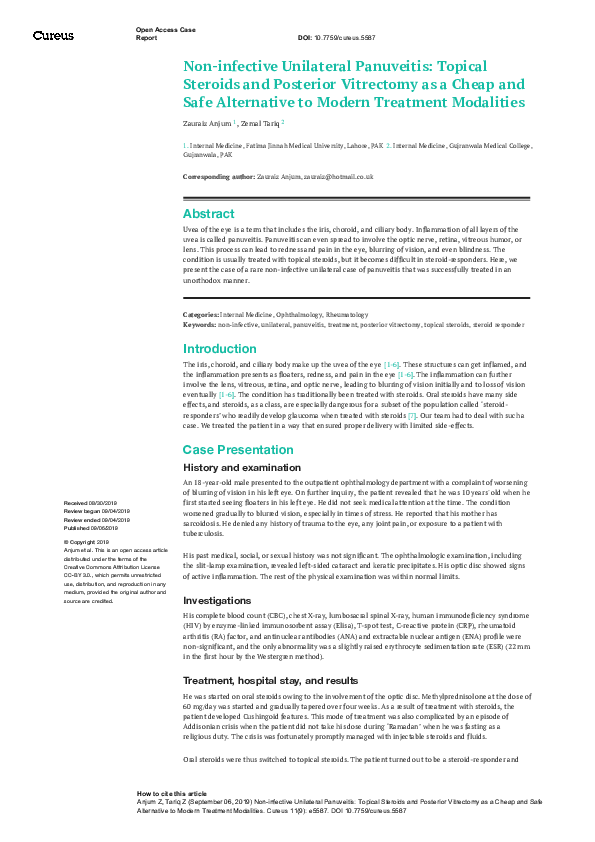 (PDF) Non-infective Unilateral Panuveitis: Topical Steroids and ...