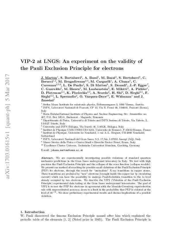 (PDF) VIP-2 at LNGS: An experiment on the validity of the Pauli ...